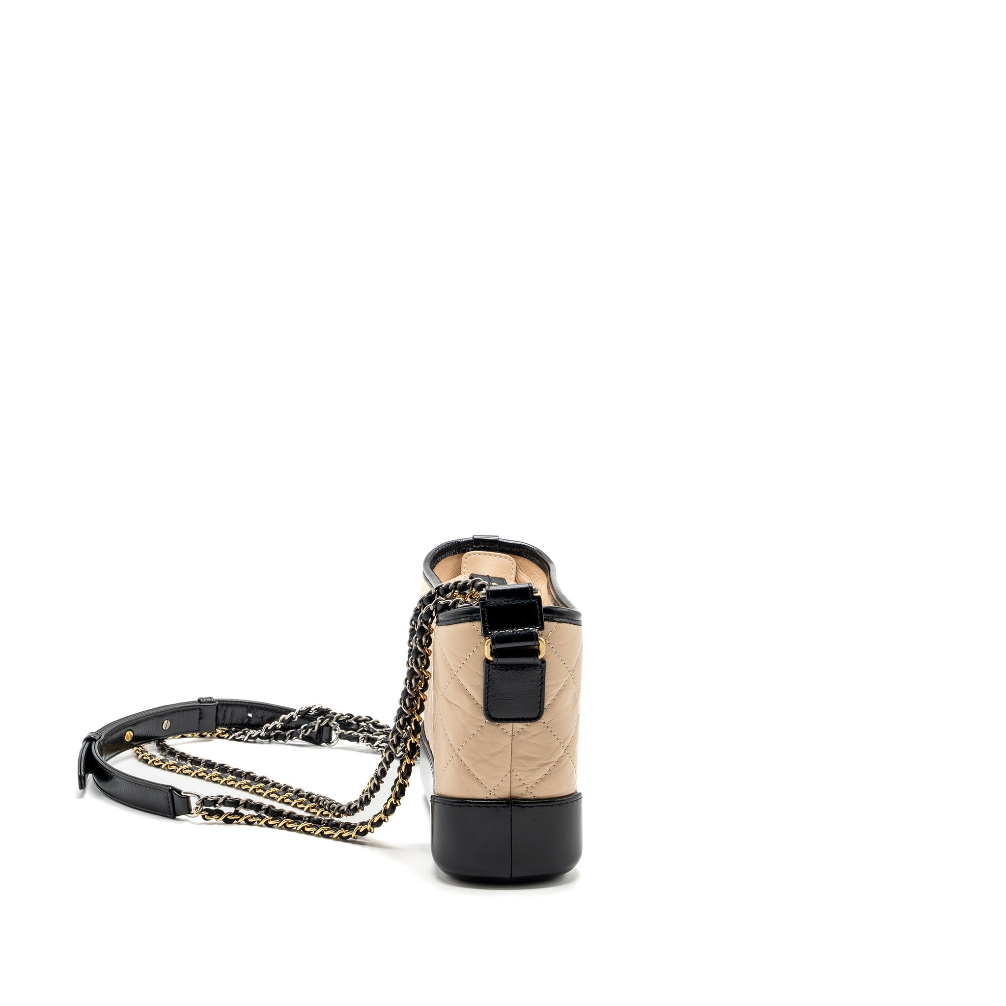 CHANEL SMALL GABRIELLE HOBO BAG AGED CALFSKIN BEIGE/BLACK MULTICOLOUR HARDWARE