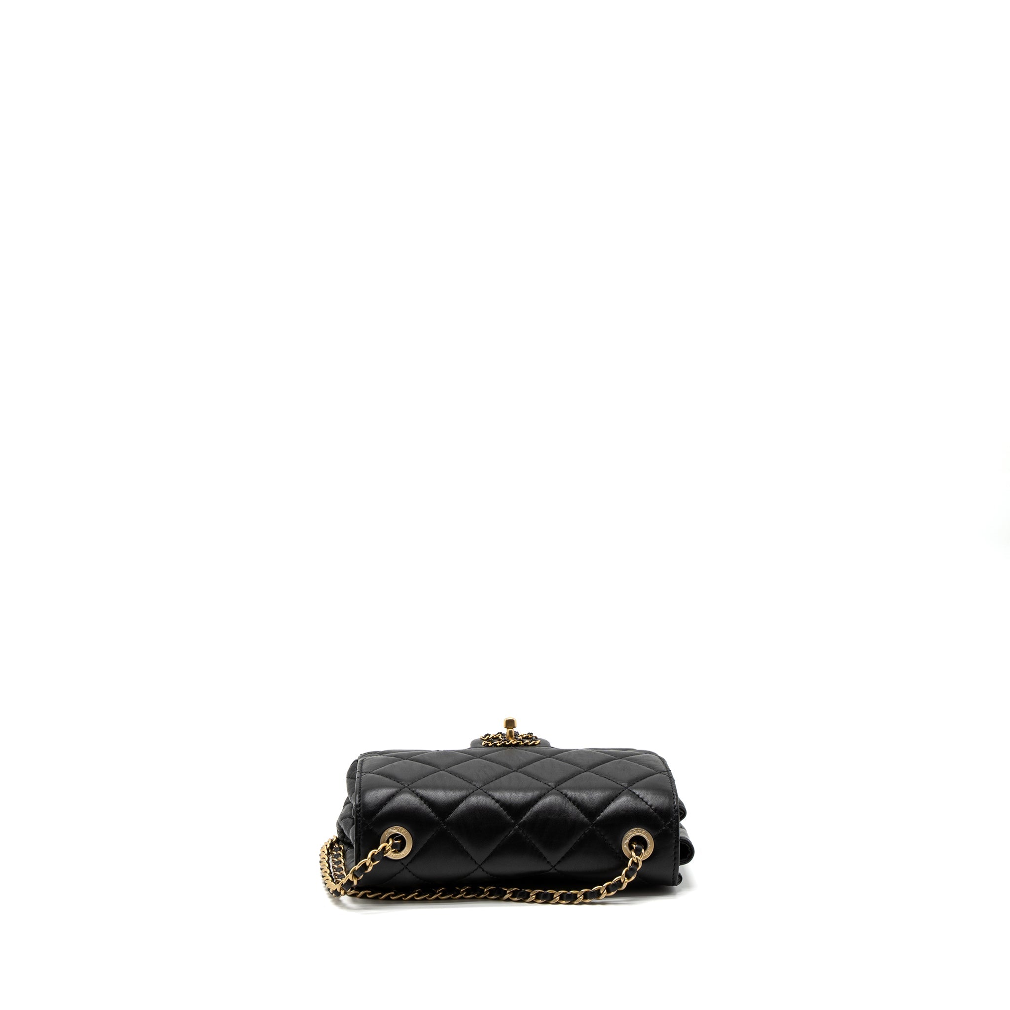 CHANEL QUILTED SQUARE FLAP BAG GOATSKIN BLACK BRUSHED GHW (MICROCHIP)