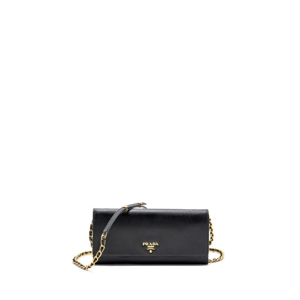 PRADA LONG WALLET WITH CHAIN SAFFIANO BLACK GHW