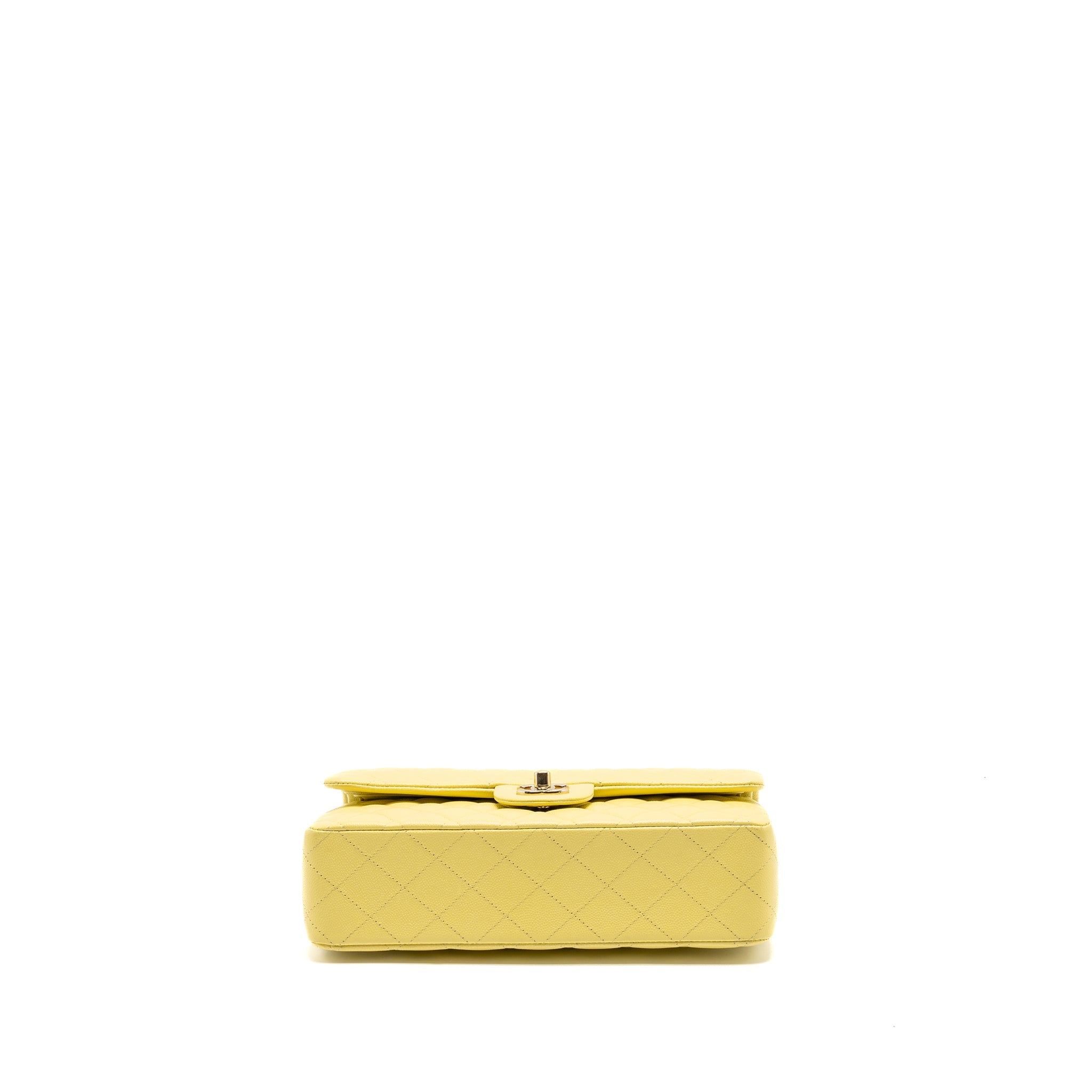 CHANEL MEDIUM CLASSIC DOUBLE FLAP BAG CAVIAR LIGHT YELLOW LGHW