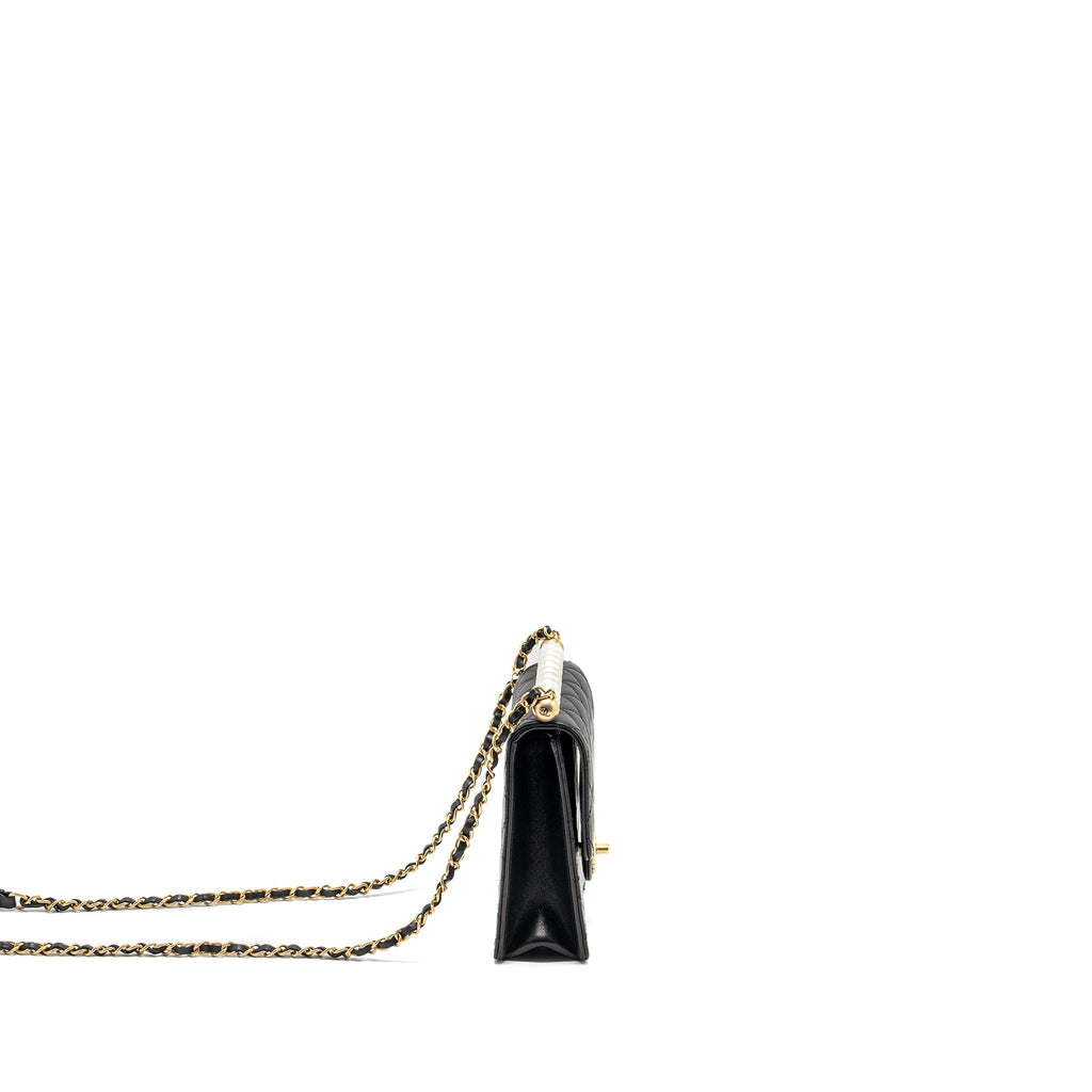 CHANEL VERTICAL PEARL FLAP BAG GOATSKIN BLACK GHW