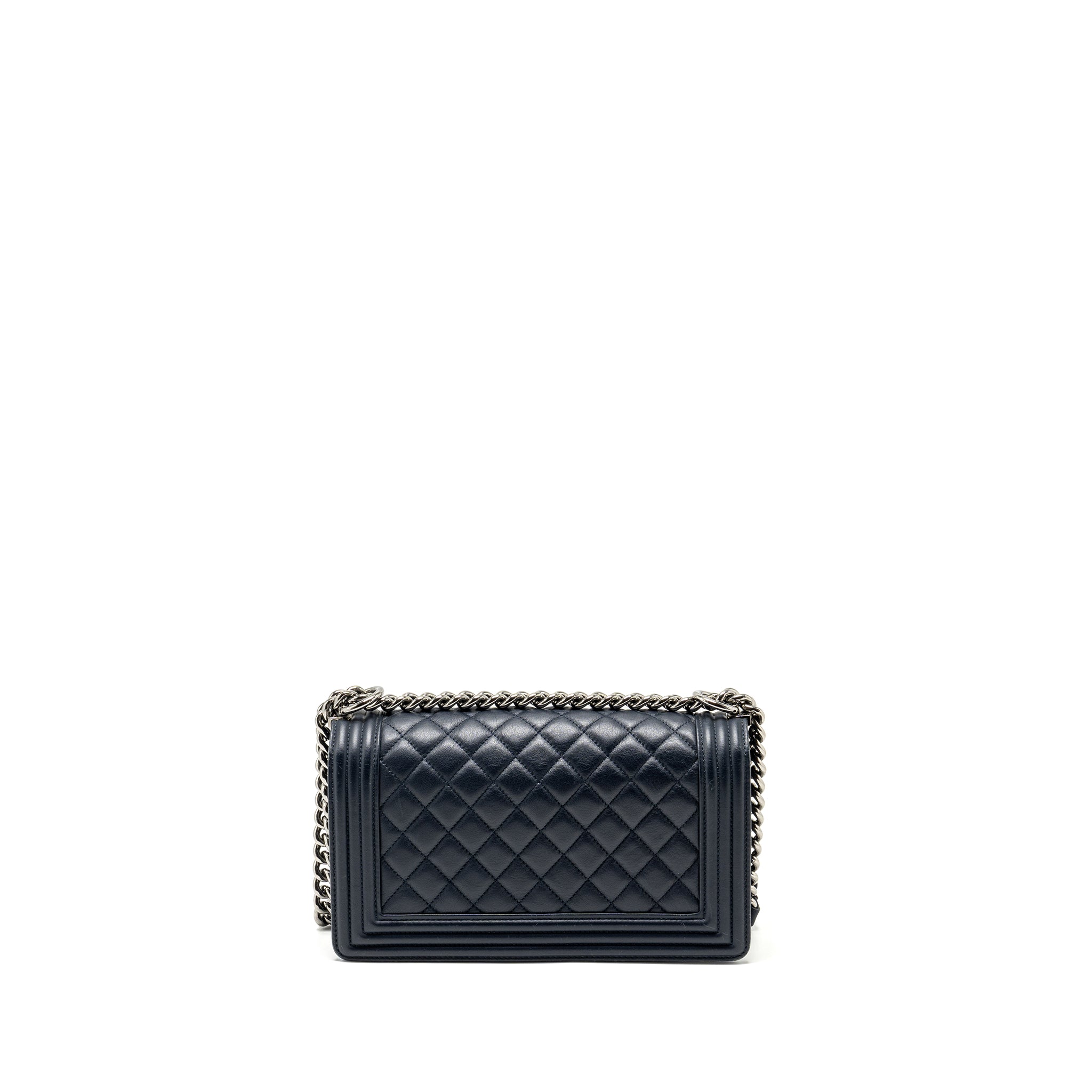 CHANEL MEDIUM BOY BAG CALFSKIN NAVY SHW