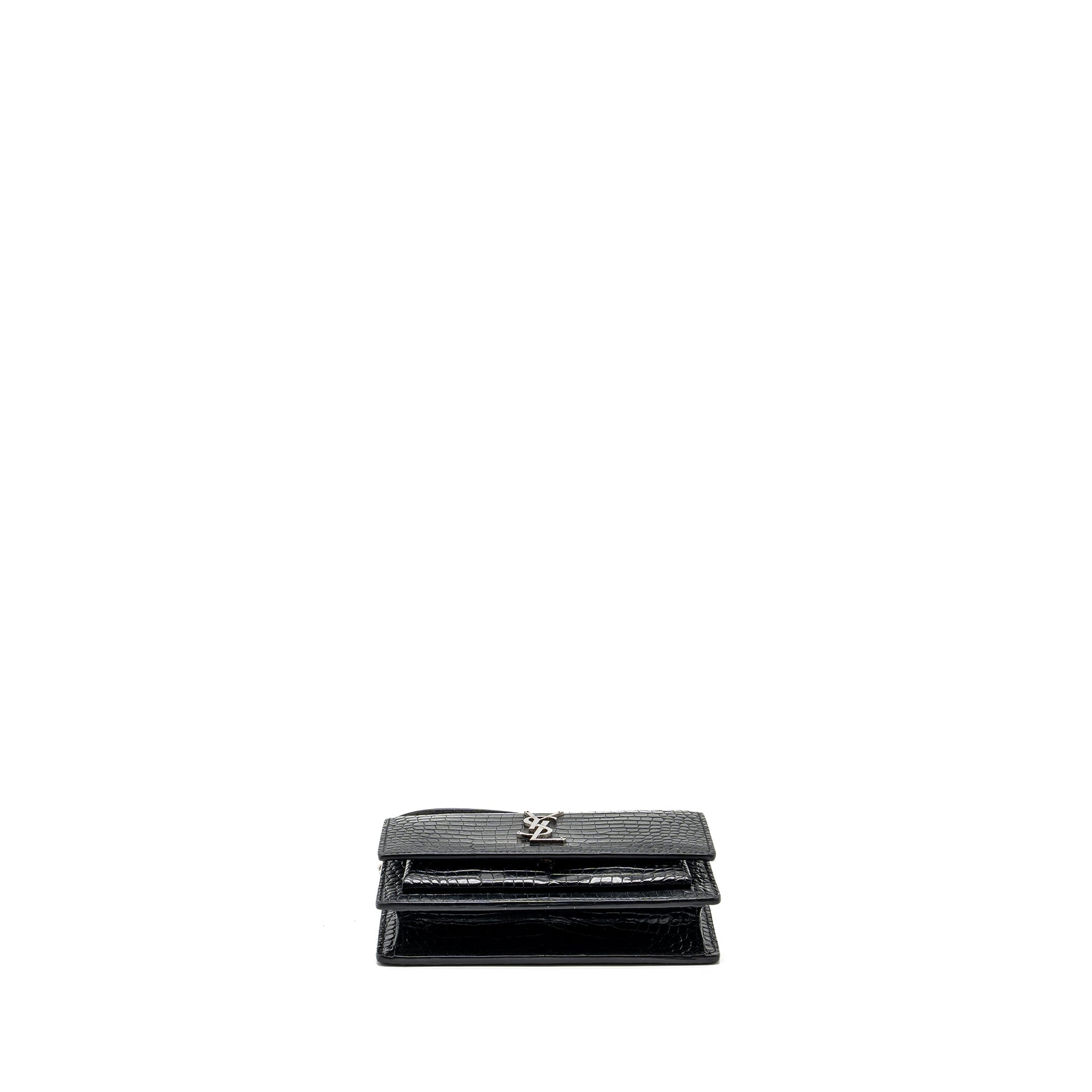 SAINT LAURENT/YSL SUNSET BAG CROC-EMBOSSED CALFSKIN BLACK SHW