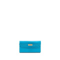 HERMES KELLY LONG WALLET CHEVRE MYSORE LEATHER BLUE AZTEQUE SHW