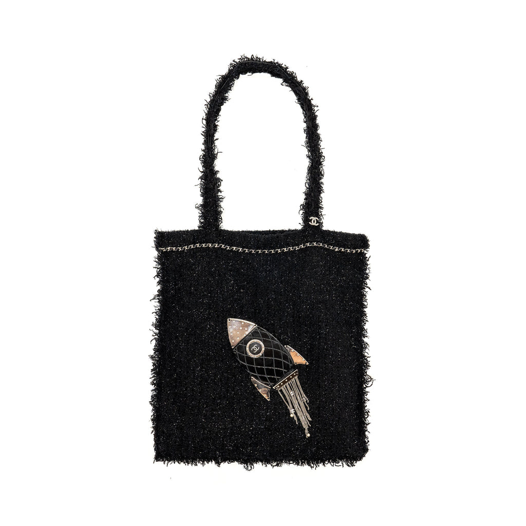 CHANEL ROCKET TOTE BAG TWEED BLACK SHW