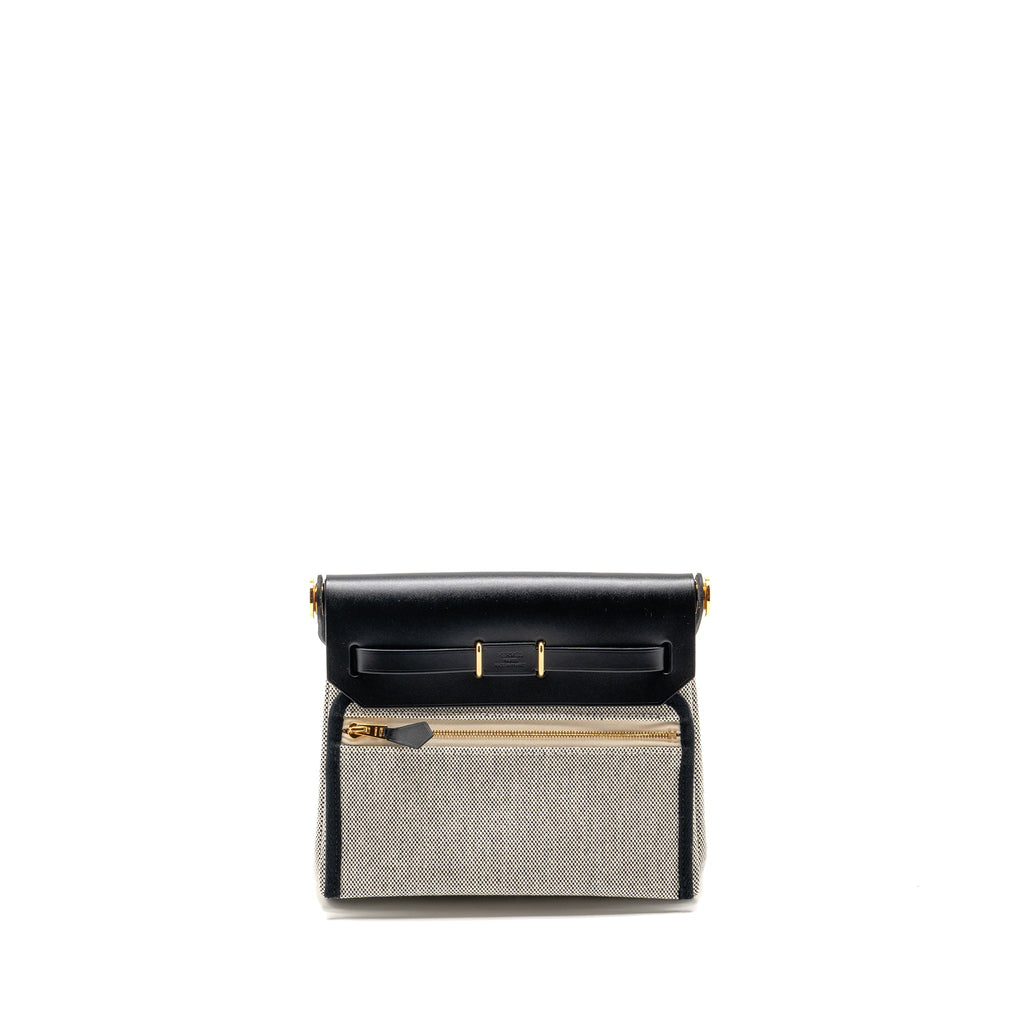 HERMES HERBAG MINI CANVAS/COWHIDE BLACK/ ECRU GHW