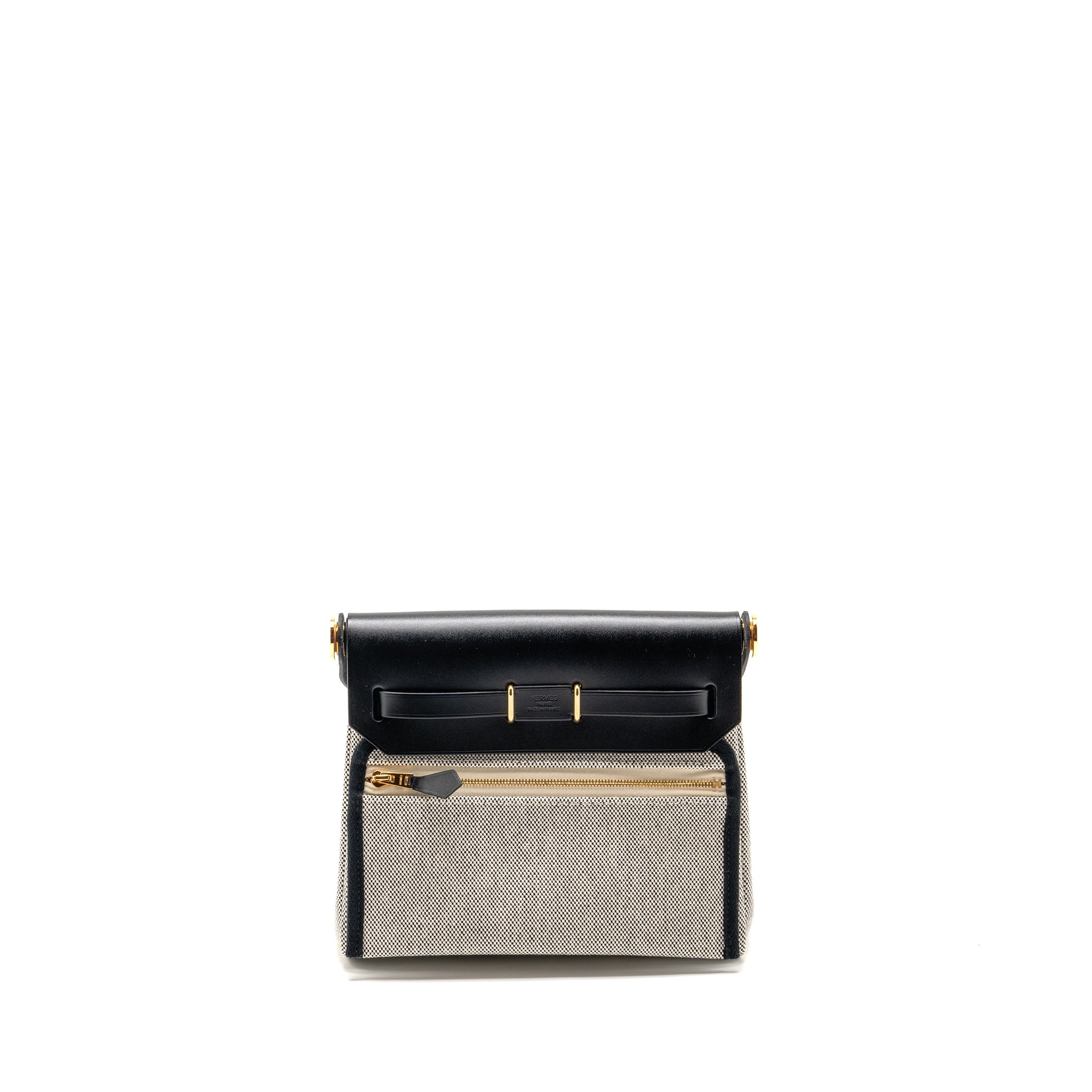 HERMES HERBAG MINI CANVAS/COWHIDE BLACK/ ECRU GHW