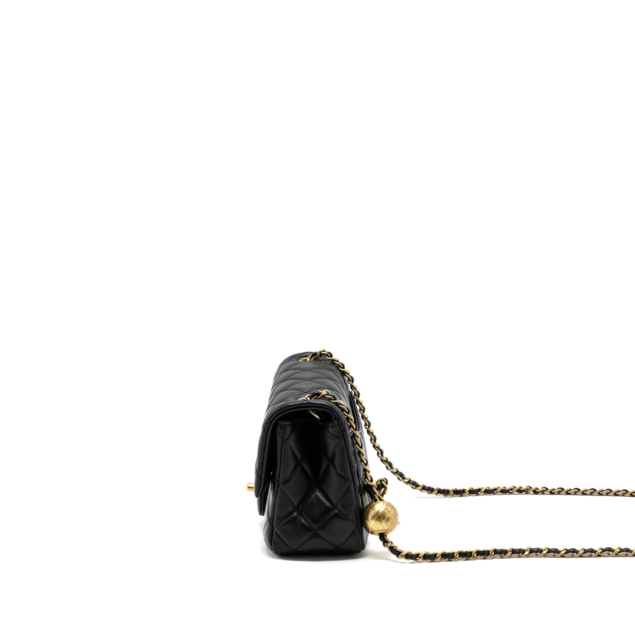 CHANEL PEARL CRUSH MINI  SQUARE FLAP BAG LAMBSKIN BLACK GHW (MICROCHIP)