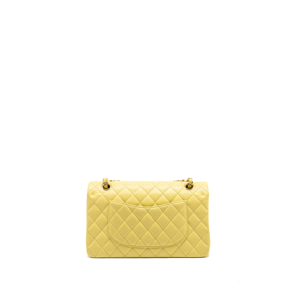 CHANEL MEDIUM CLASSIC DOUBLE FLAP BAG CAVIAR LIGHT YELLOW LGHW