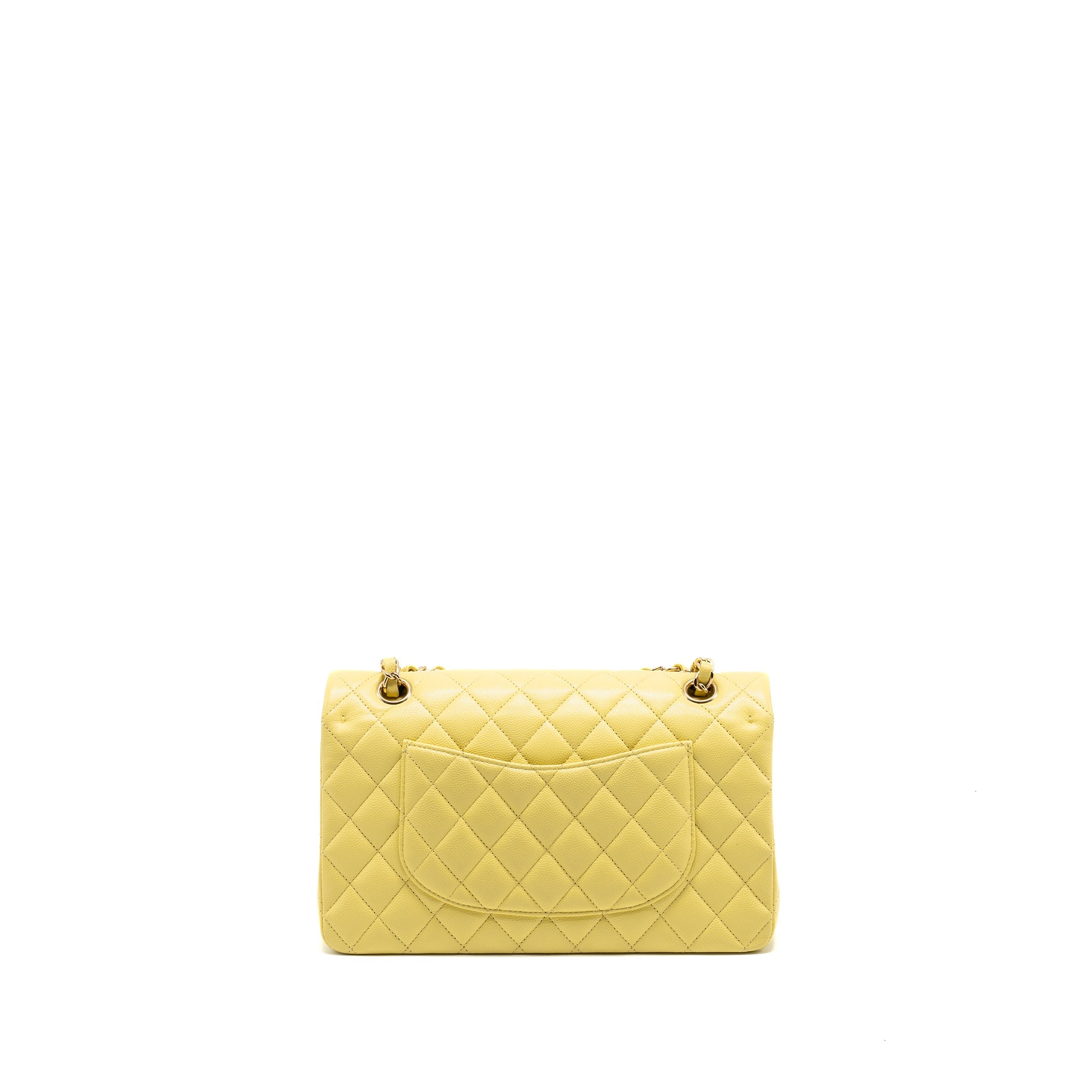 CHANEL MEDIUM CLASSIC DOUBLE FLAP BAG CAVIAR LIGHT YELLOW LGHW