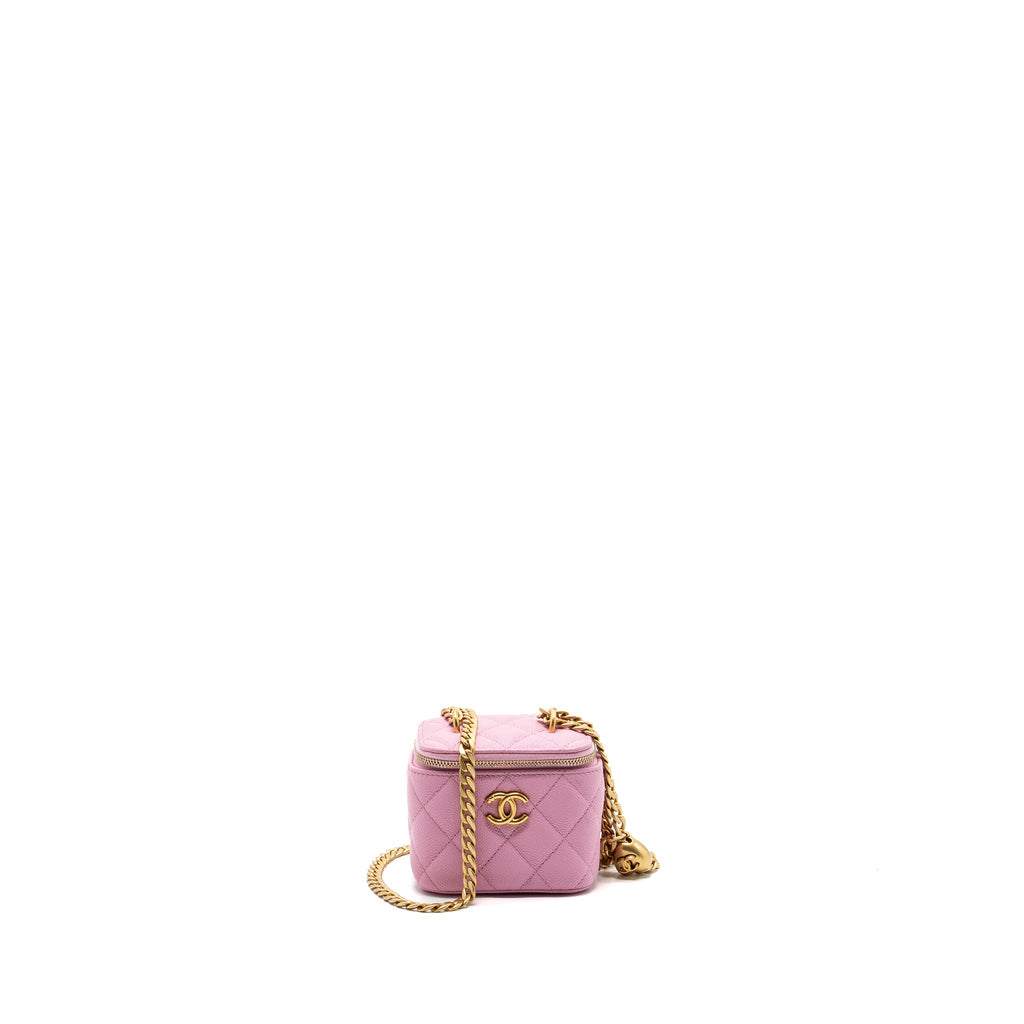CHANEL MINI VANITY WITH CHAIN CAVIAR LIGHT PINK GHW (MICROCHIP)
