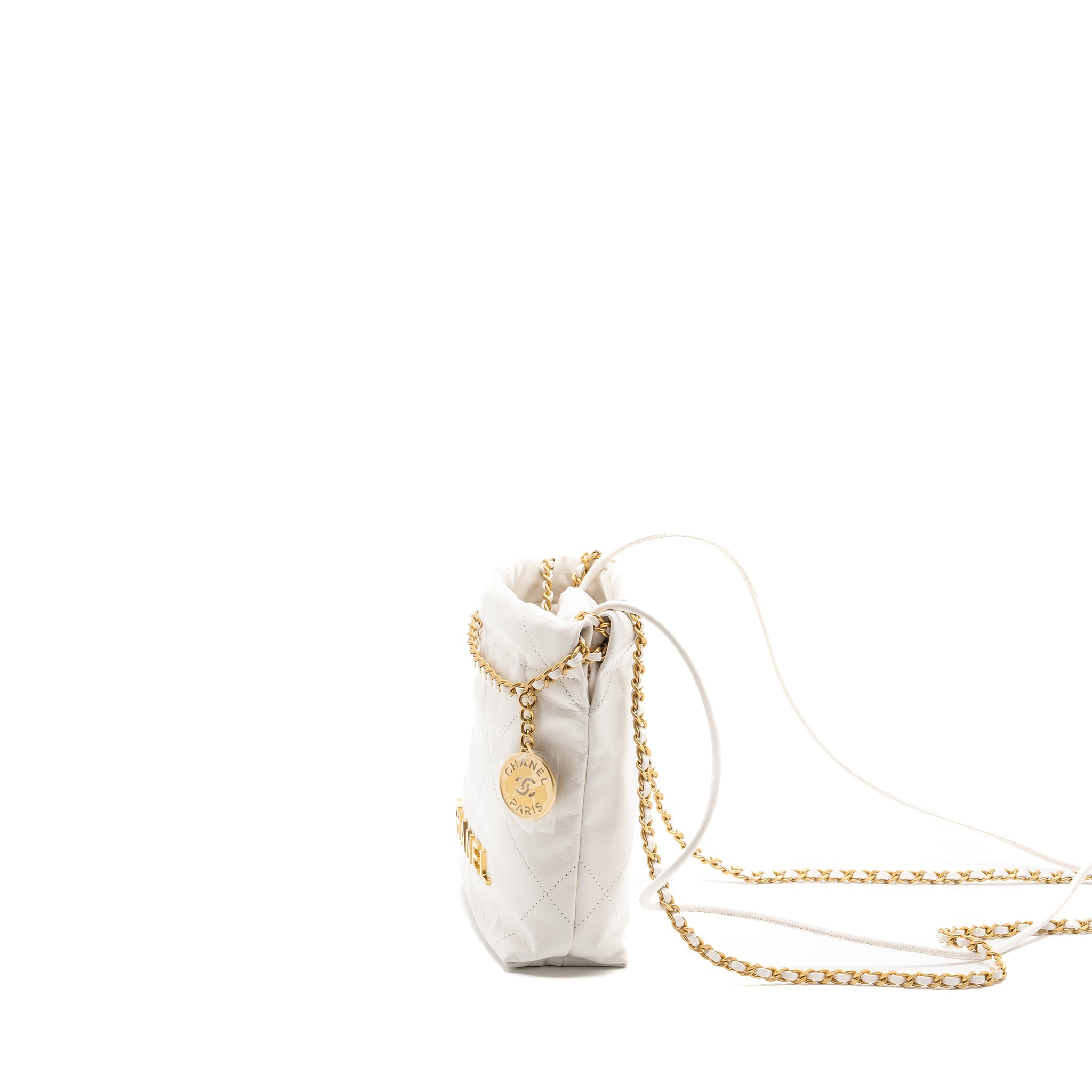 CHANEL MINI 22 BAG SHINY CALFSKIN WHITE GHW (MICROCHIP)