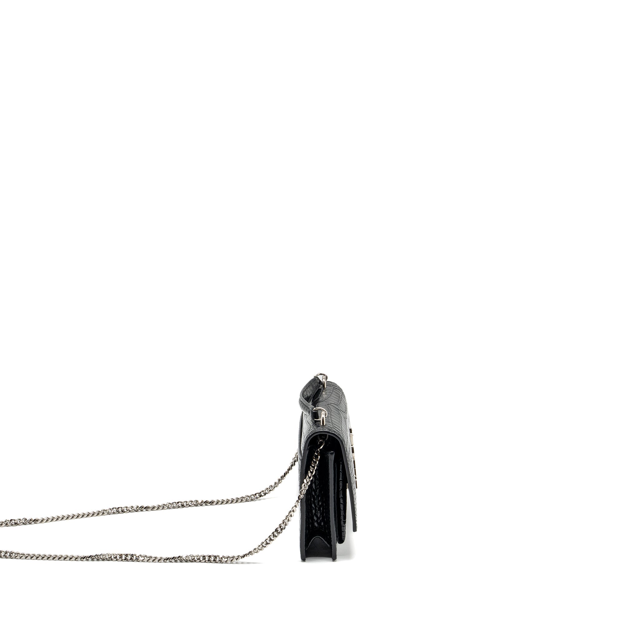SAINT LAURENT/YSL SUNSET BAG CROC-EMBOSSED CALFSKIN BLACK SHW