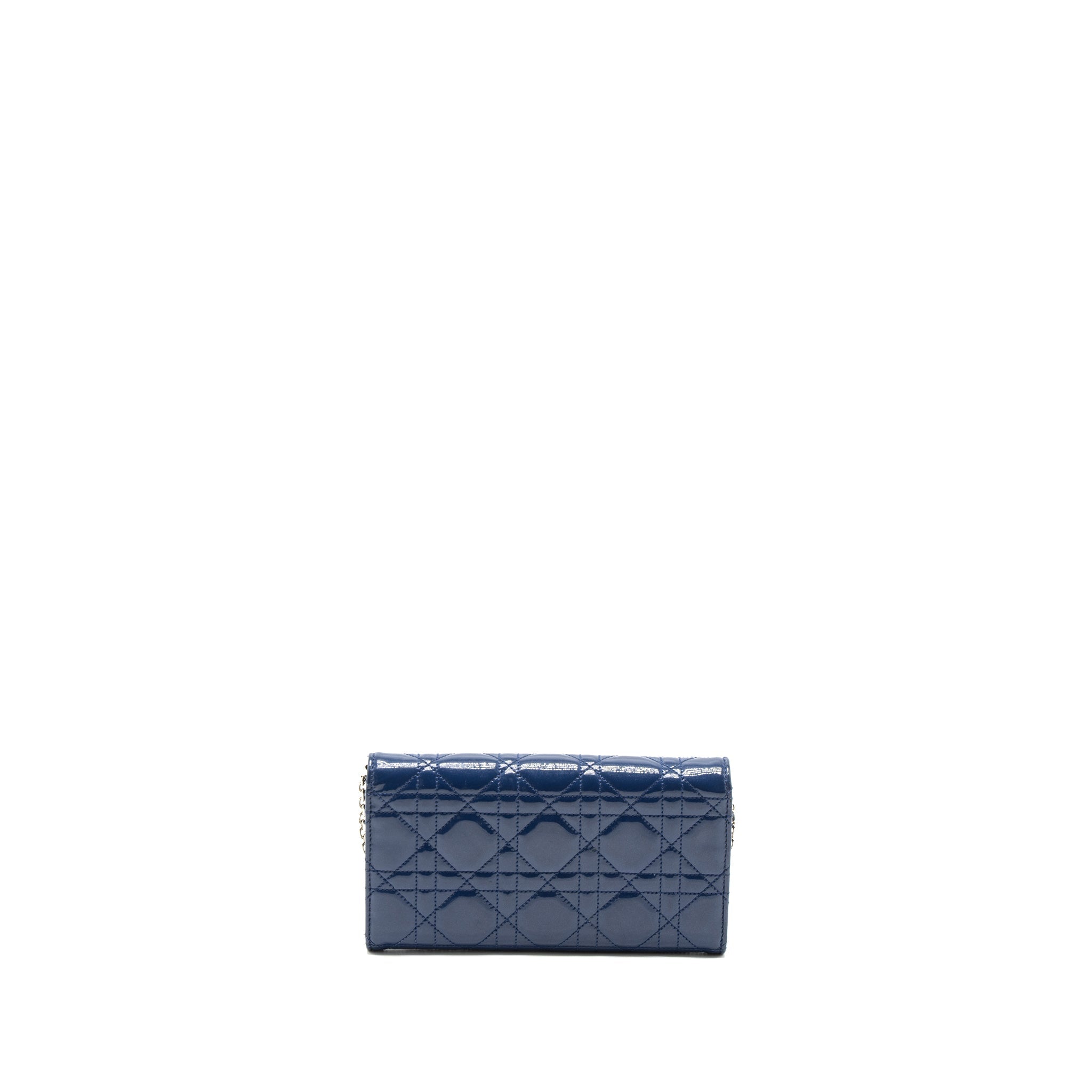 DIOR FLAP WALLET WITH CHAIN PATENT BLUE SHW