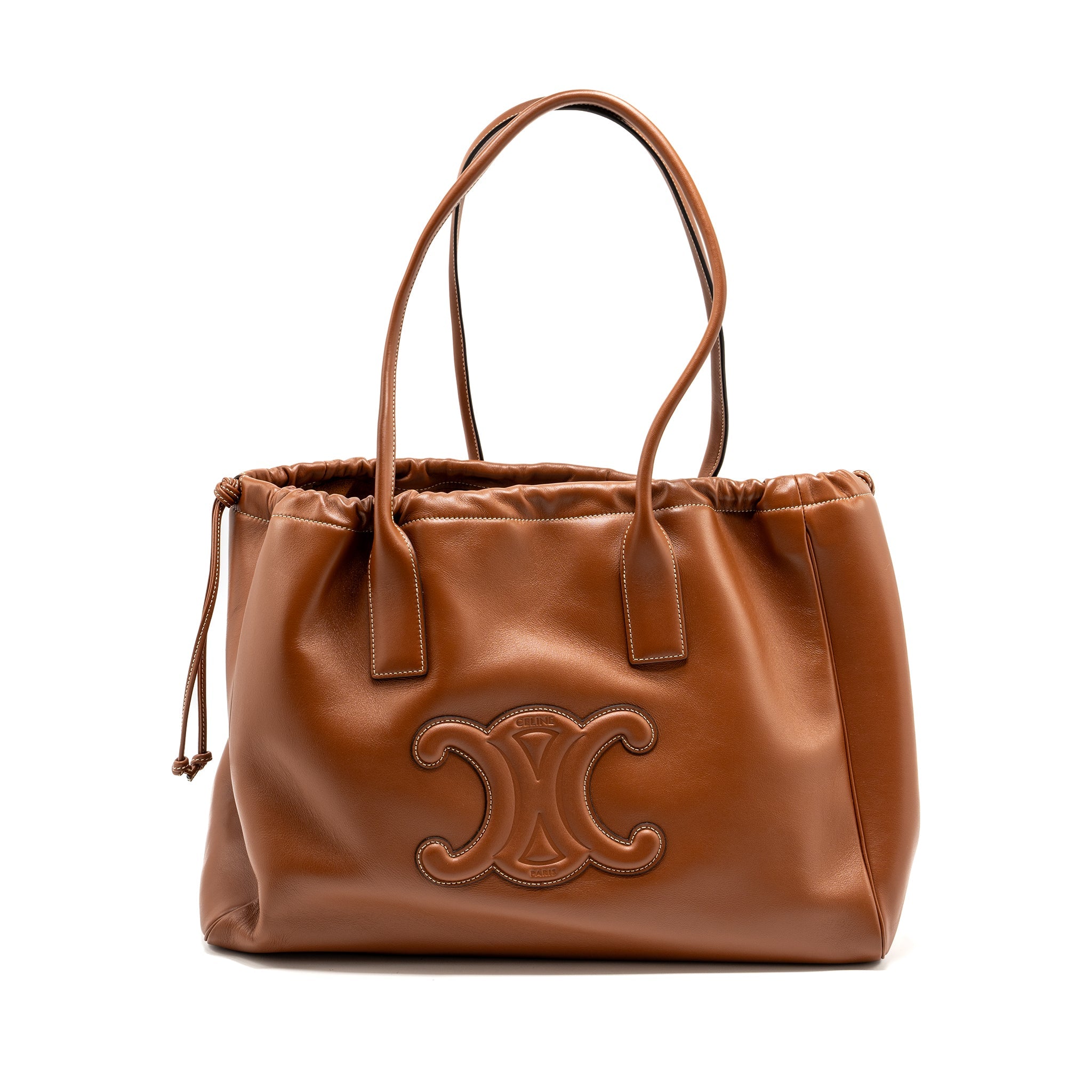 CELINE LARGE CABAS DRAWSTRING CUIRASS TRIOMPHE SMOOTH CALFSKIN TAN