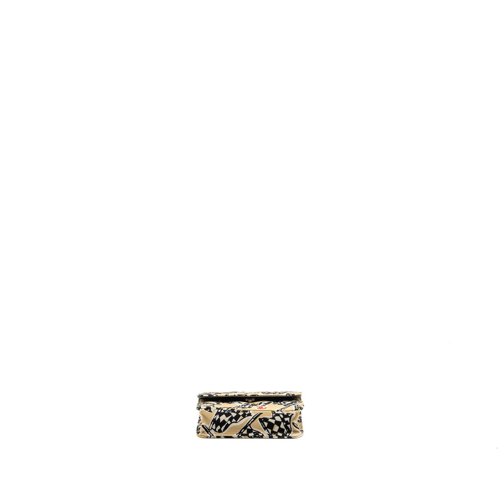 CHANEL MINI FLAP CLUTCH WITH CHAIN FABRIC BEIGE/MULTICOLOUR LGHW(MICROCHIP)