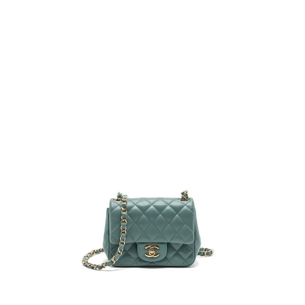 CHANEL CLASSIC MINI SQUARE FLAP BAG LAMBSKIN GREEN LGHW (MICROCHIP)