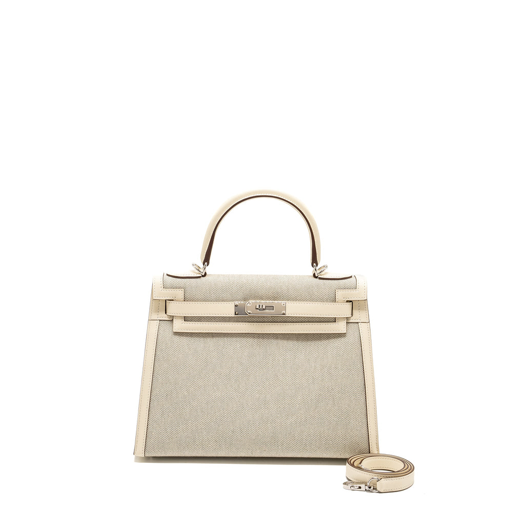 HERMES KELLY 28 SELLIER TOILE H/SWIFT ECRU-AMANDE/NATA SHW