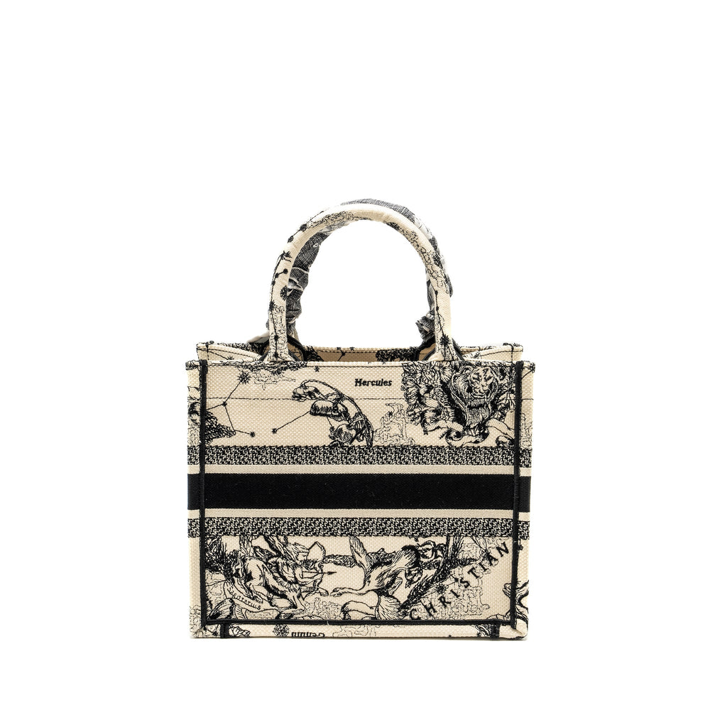 DIOR SMALL BOOK TOTE LATTE/BLACK TOILE DE JOUY ZODIAC EMBROIDERY