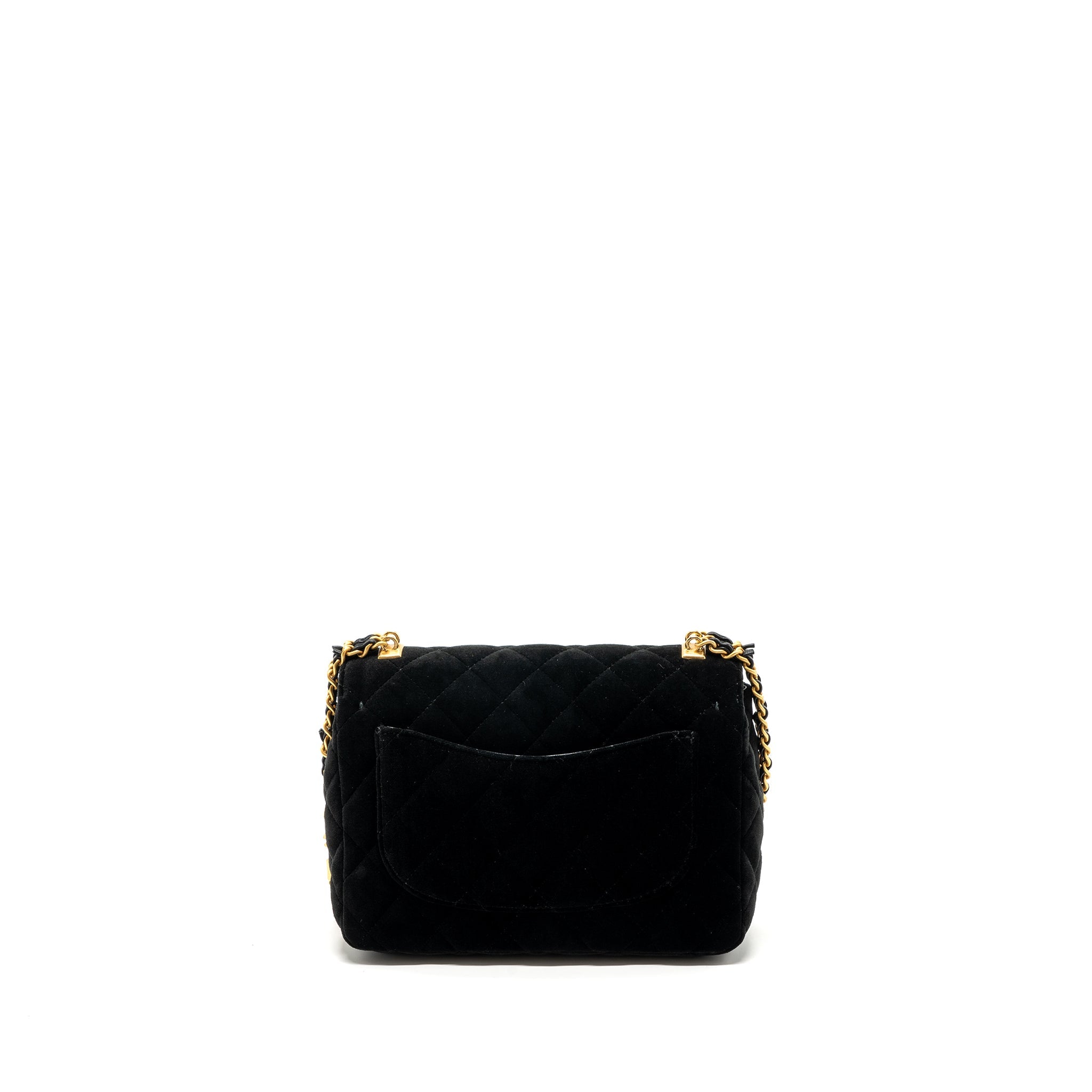 CHANEL 22B CHANEL ON CHAINS SQUARE FLAP BAG VELVET BLACK GHW (MICROCHIP)