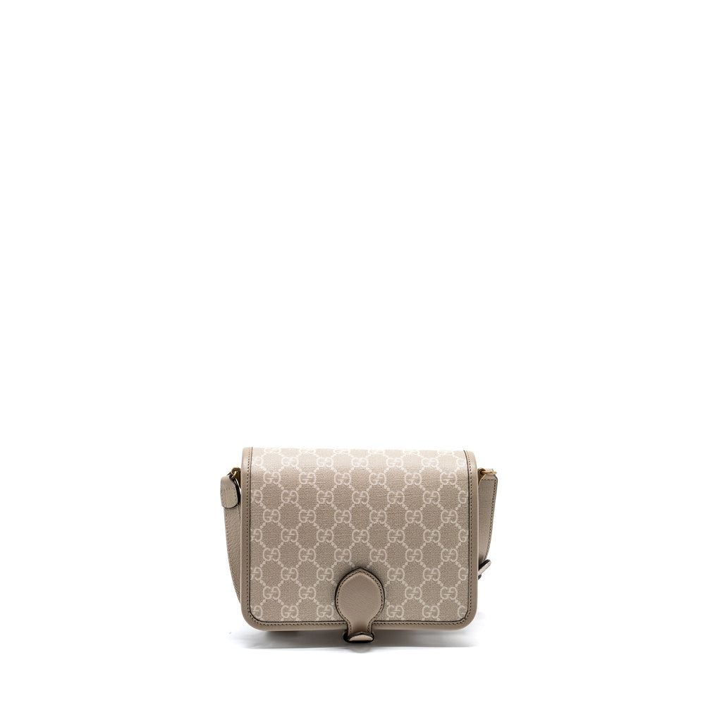GUCCI INTERLOCK GG LOGO CROSSBODY MESSANGER BAG CANVAS/ CALFSKIN LIGHT GREY GHW
