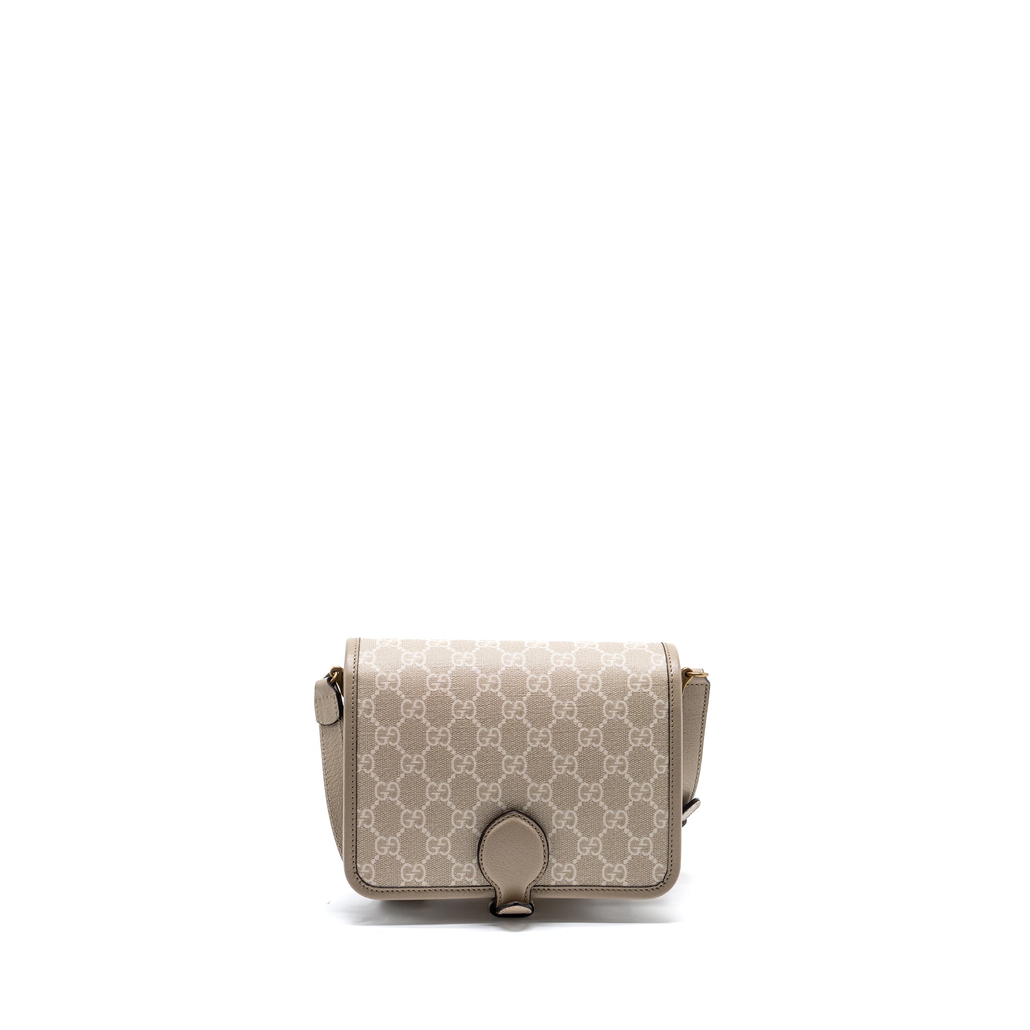 GUCCI INTERLOCK GG LOGO CROSSBODY MESSANGER BAG CANVAS/ CALFSKIN LIGHT GREY GHW