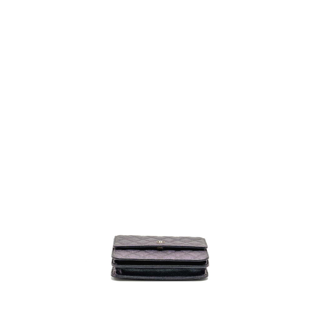 CHANEL QUILTED SQUARE WALLET WITH CHAIN CAVIAR IRIDESCENT BLACK LGHW