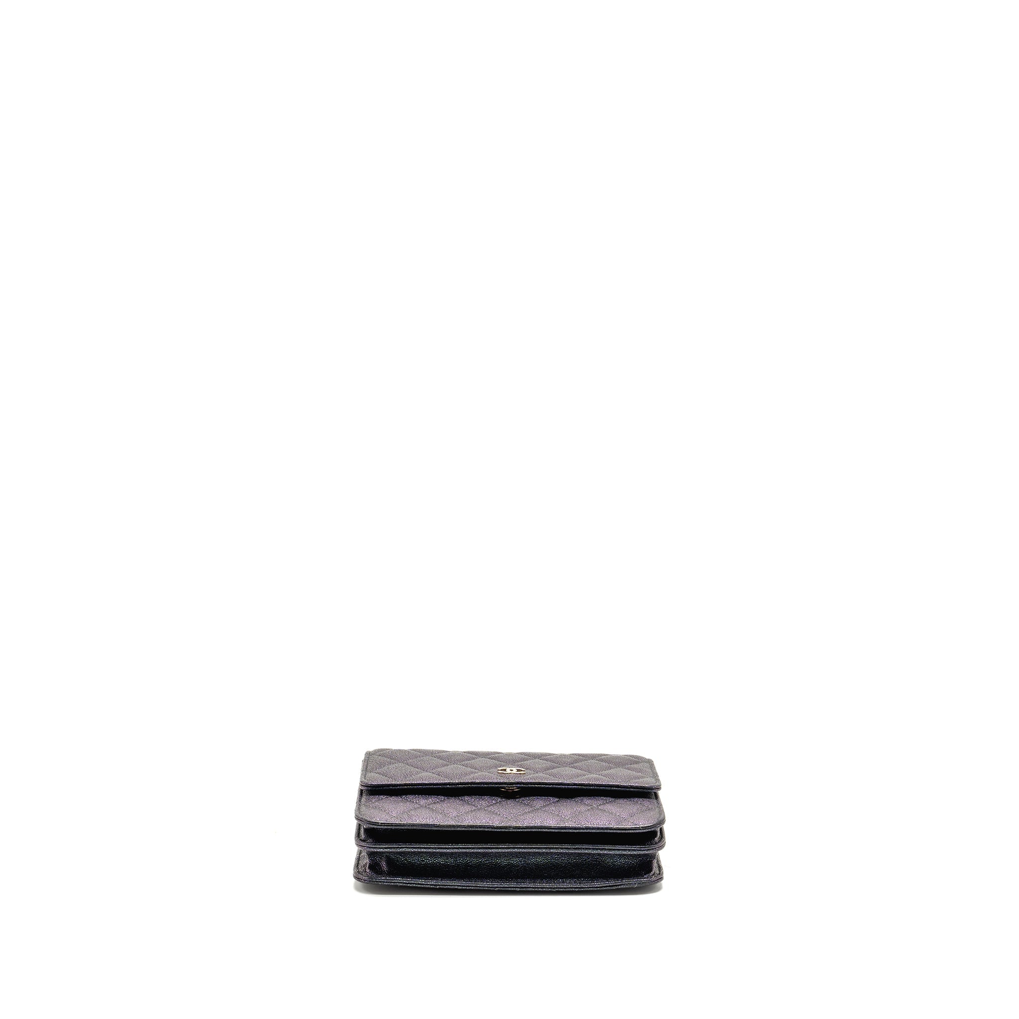 CHANEL QUILTED SQUARE WALLET WITH CHAIN CAVIAR IRIDESCENT BLACK LGHW