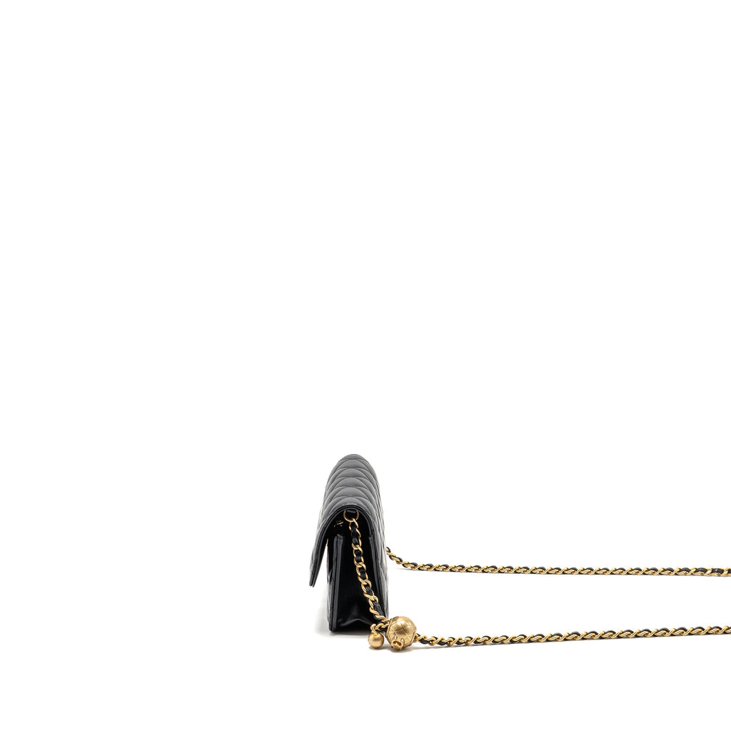 CHANEL PEARL CRUSH MINI FLAP WALLET ON CHAIN LAMBSKIN BLACK GHW (MICROCHIP)