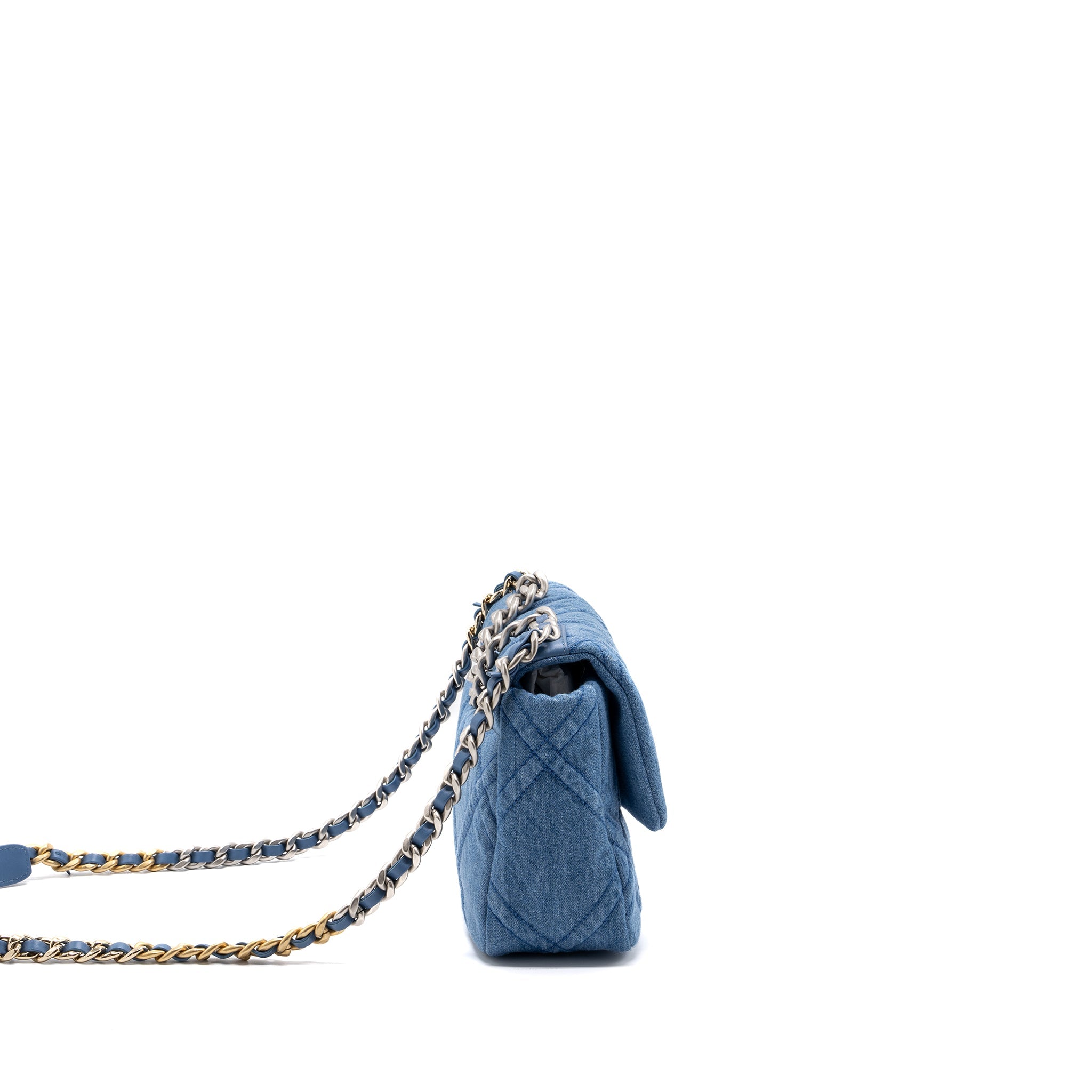 CHANEL SMALL 19 BAG DENIM LIGHT BLUE MULTICOLOUR HARDWARE (MICROCHIP)
