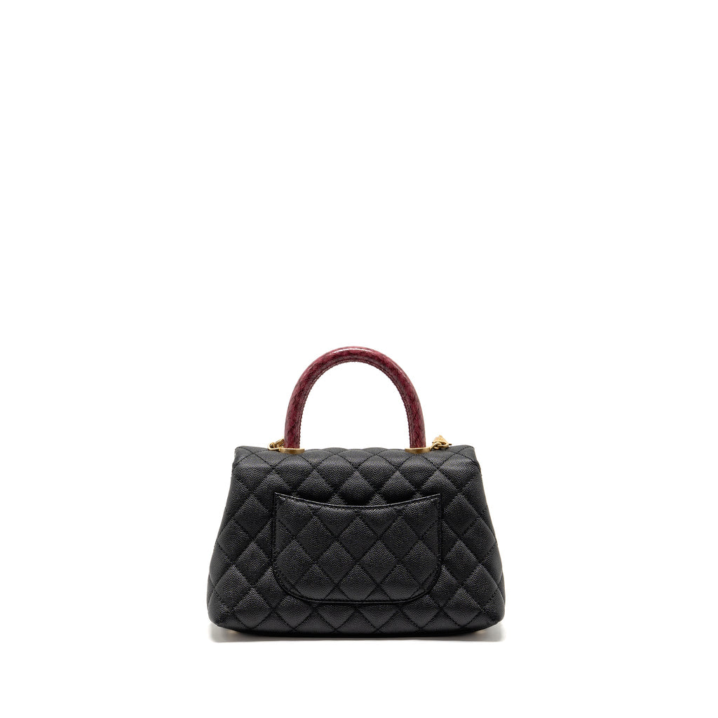 CHANEL SMALL COCO HANDLE WITH PYTHON HANDLE CAVIAR BLACK/BURGUNDY GHW