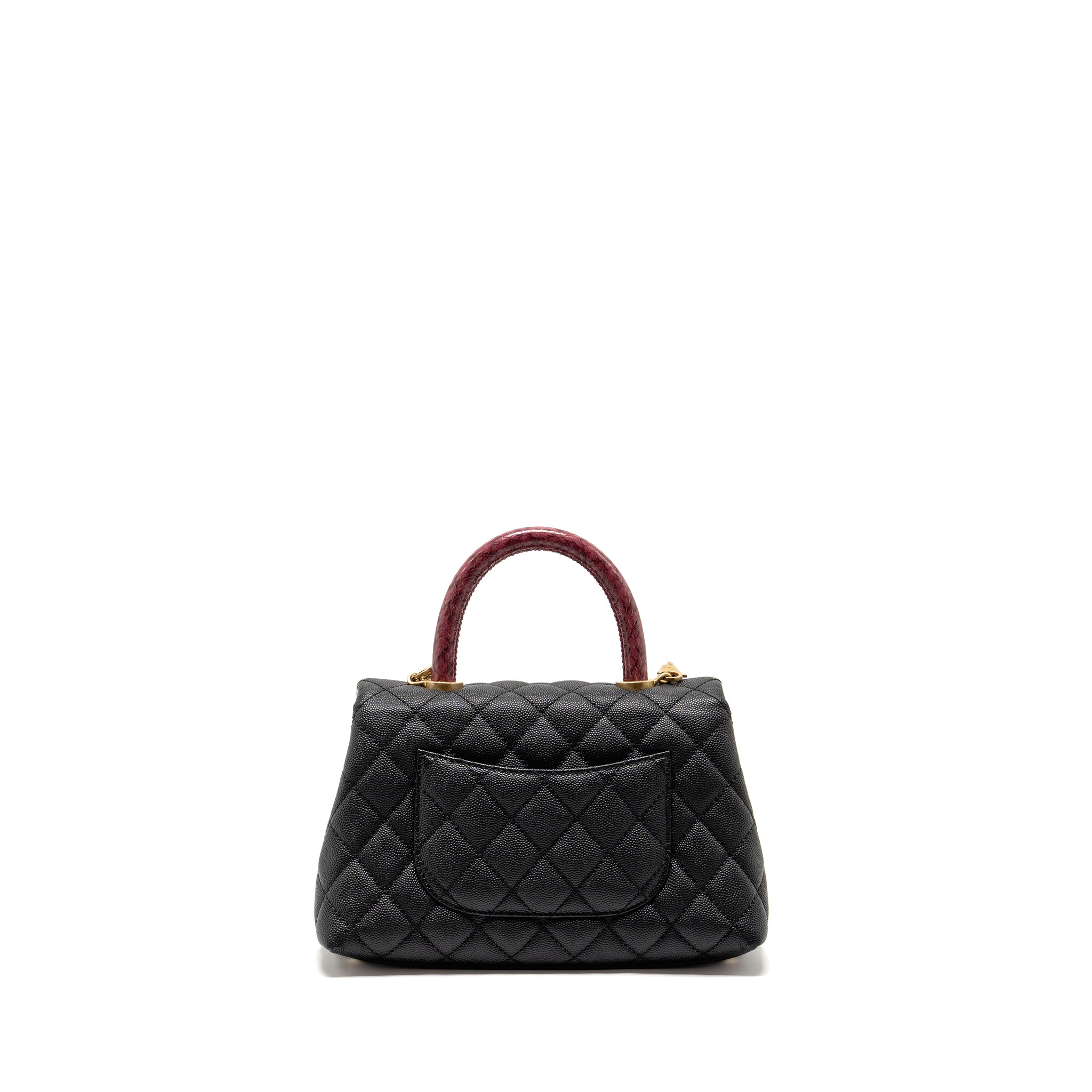 CHANEL SMALL COCO HANDLE WITH PYTHON HANDLE CAVIAR BLACK/BURGUNDY GHW