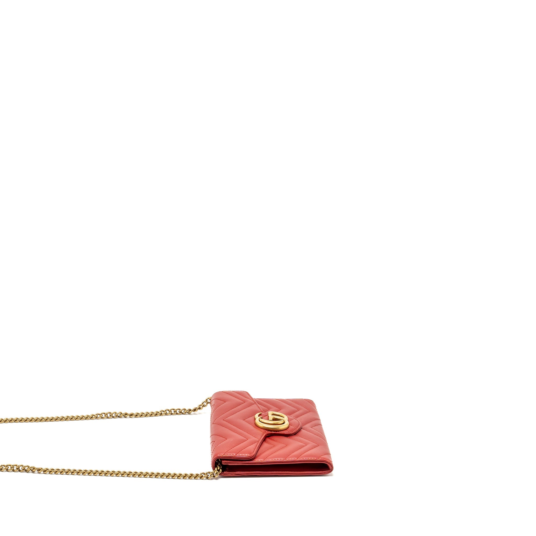 GUCCI MARMONT FLAP WALLET WITH CHAIN CALFSKIN RED GHW