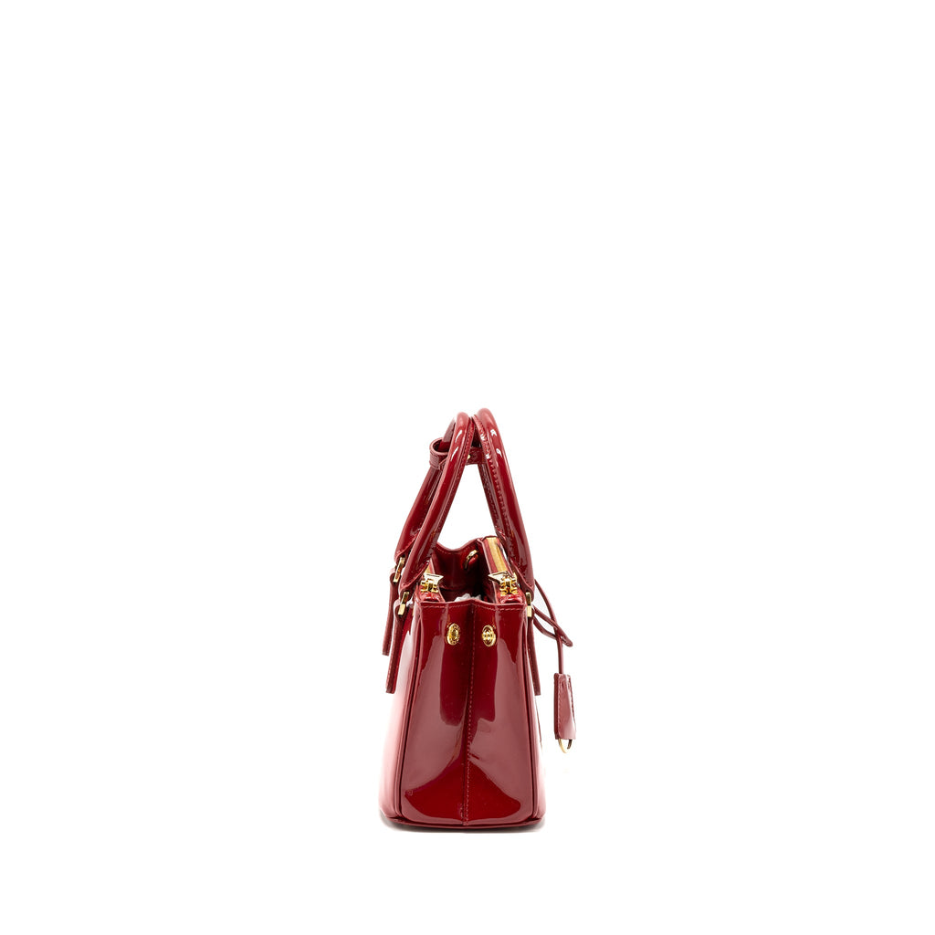 PRADA SMALL GALLERIA BAG PATENT CHERRY GHW