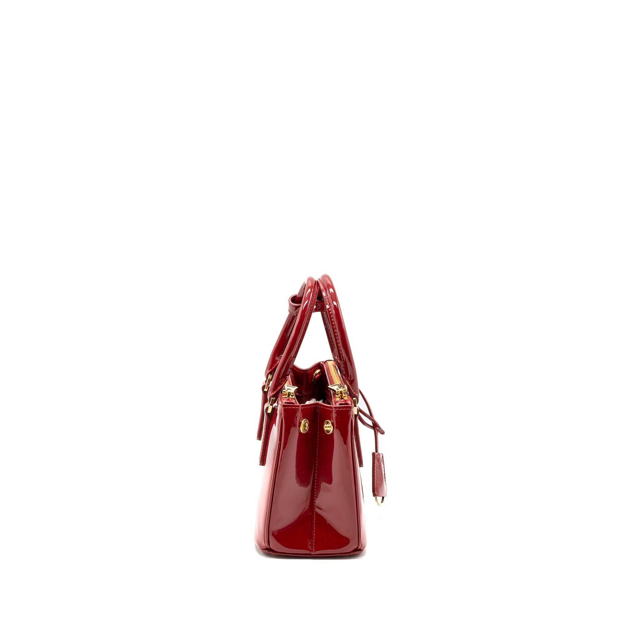 PRADA SMALL GALLERIA BAG PATENT CHERRY GHW