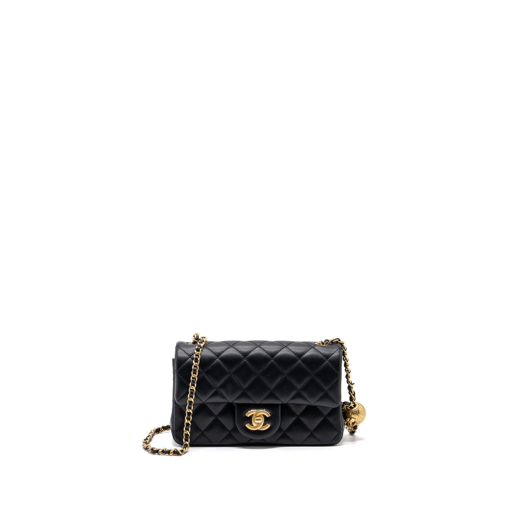 CHANEL PEARL CRUSH MINI RECTANGULAR LAMBSKIN BLACK BRUSHED GHW(MICROCHIP)