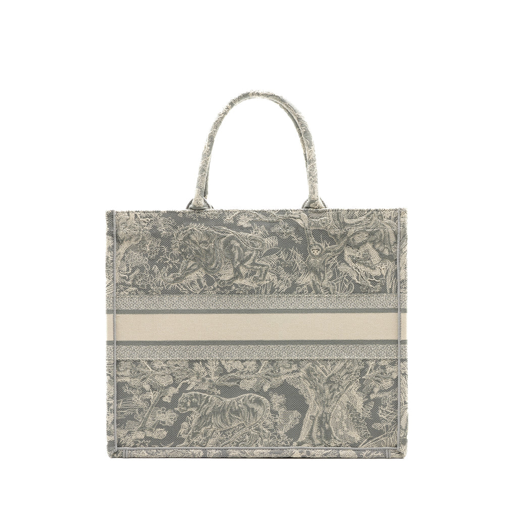 DIOR LARGE BOOK TOTE ECRU AND GREY TOILE DE JOUY EMBROIDERY