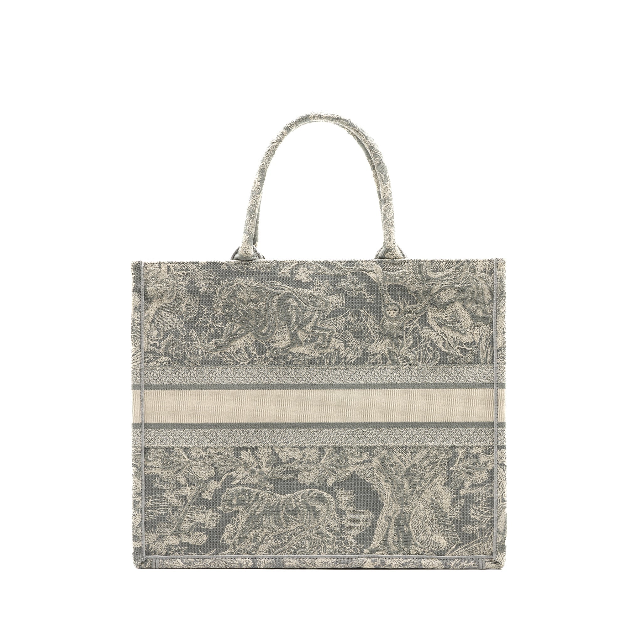 DIOR LARGE BOOK TOTE ECRU AND GREY TOILE DE JOUY EMBROIDERY