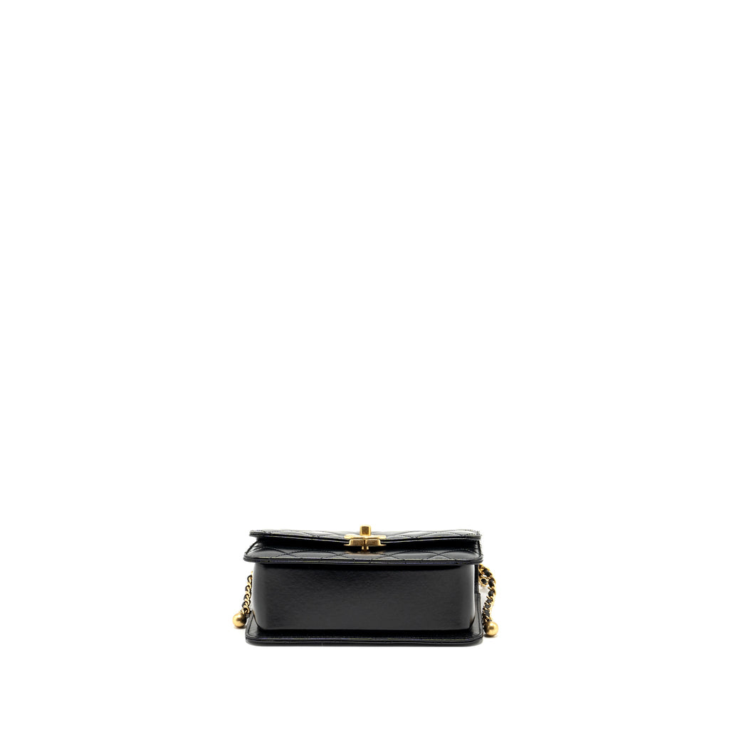 CHANEL 24C GOLD CRUSH MINI FLAP BAG CALFSKIN BLACK GHW (MICROCHIP)