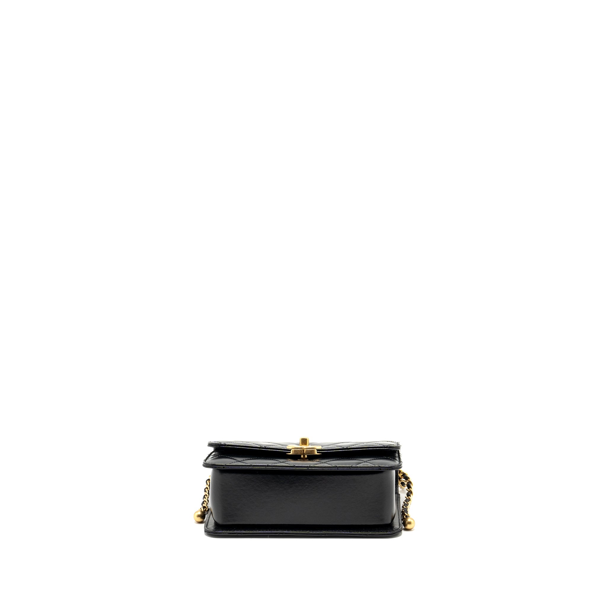 CHANEL 24C GOLD CRUSH MINI FLAP BAG CALFSKIN BLACK GHW (MICROCHIP)