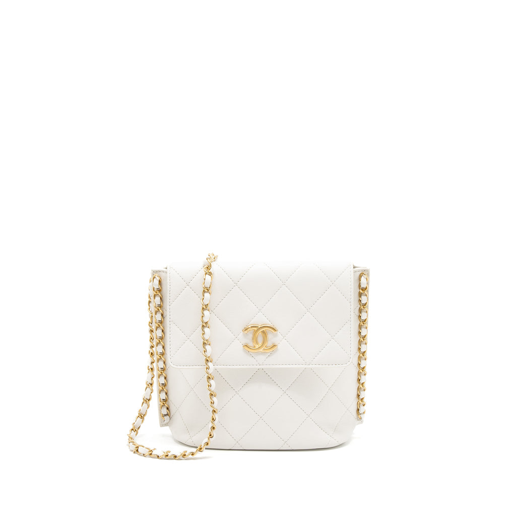 CHANEL CROSSBODY SQUARE FLAP BAG LAMBSKIN WHITE BRUSHED GHW