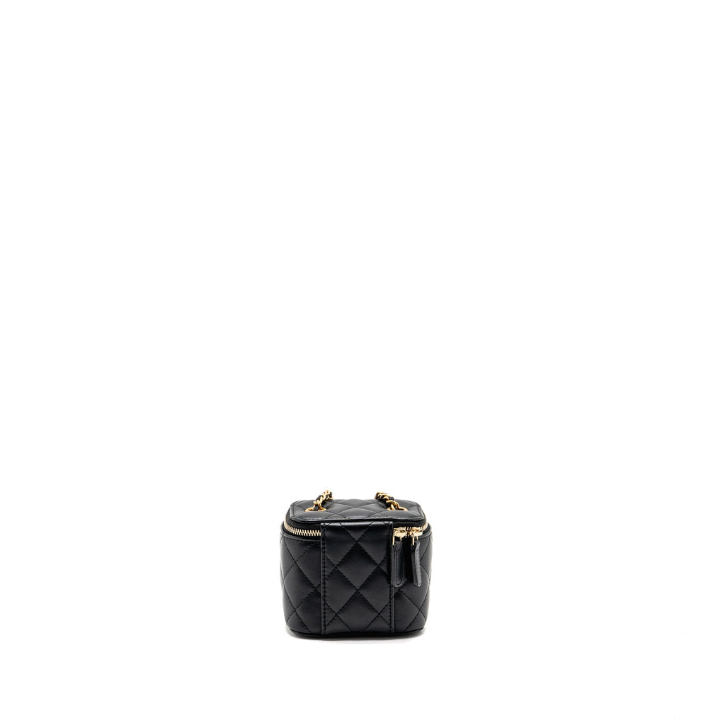 CHANEL PEARL CRUSH MINI VANITY WITH CHAIN LAMBSKIN BLACK GHW