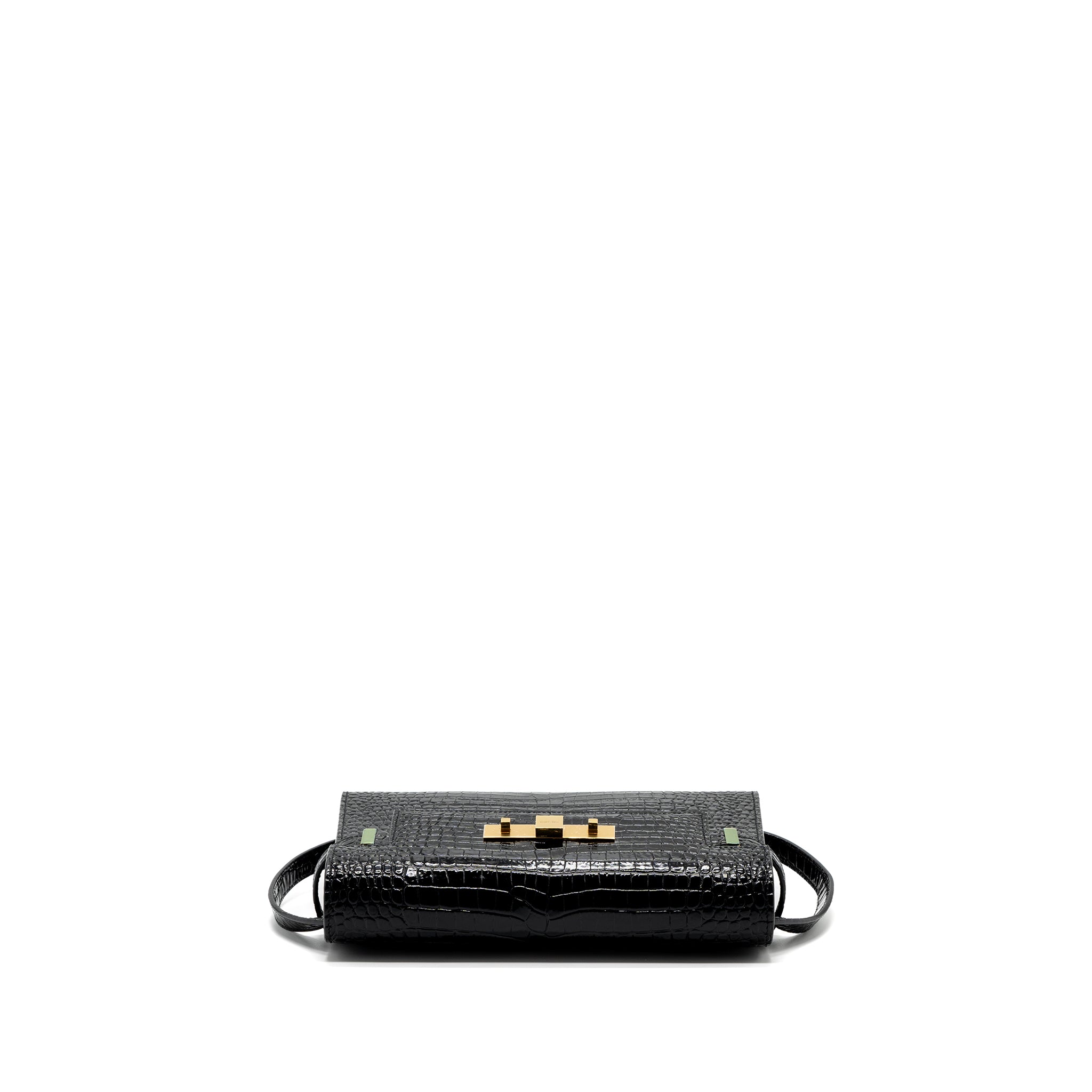 SAINT LAURENT MANHATTAN SHOULDER BAG CROCODILE-EMBOSSED BLACK GHW