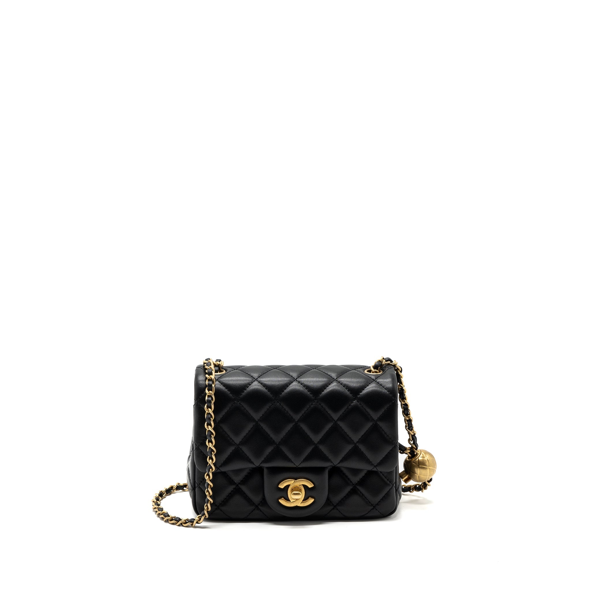 CHANEL PEARL CRUSH MINI  SQUARE FLAP BAG LAMBSKIN BLACK GHW (MICROCHIP)