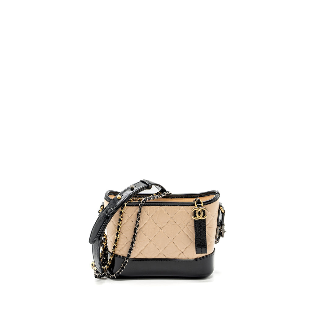 CHANEL SMALL GABRIELLE HOBO BAG AGED CALFSKIN BEIGE/BLACK MULTICOLOUR HARDWARE