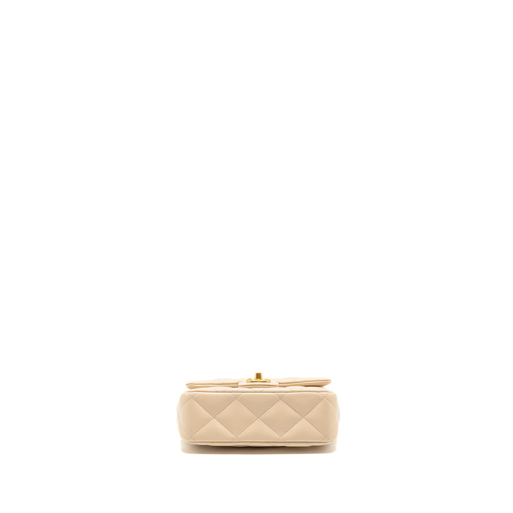 CHANEL 25C COCO LOVE ADJUSTABLE CHAIN SHINY LAMBSKIN BEIGE GHW (MICROCHIP)