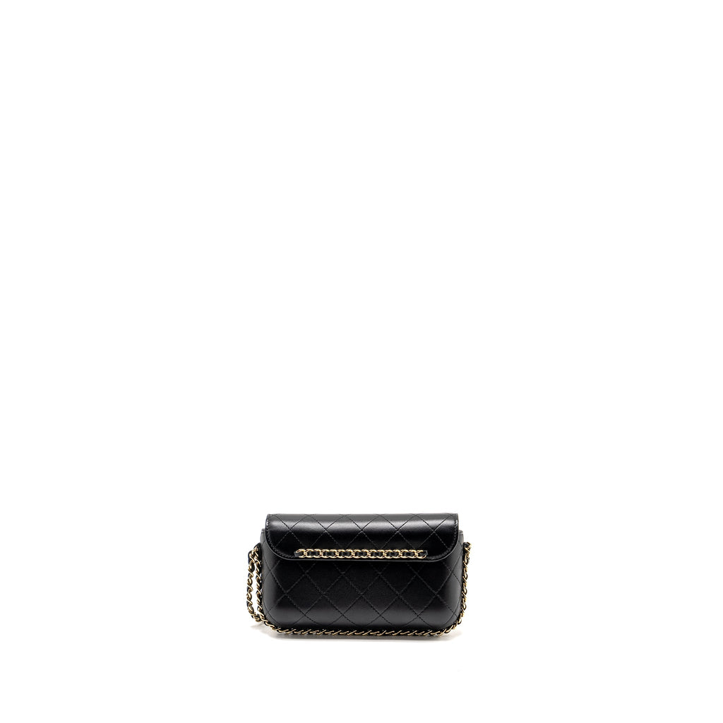 CHANEL 22A PHONE CASE/MINI WALLET ON CHAIN LAMBSKIN BLACK LGHW (MICROCHIP)