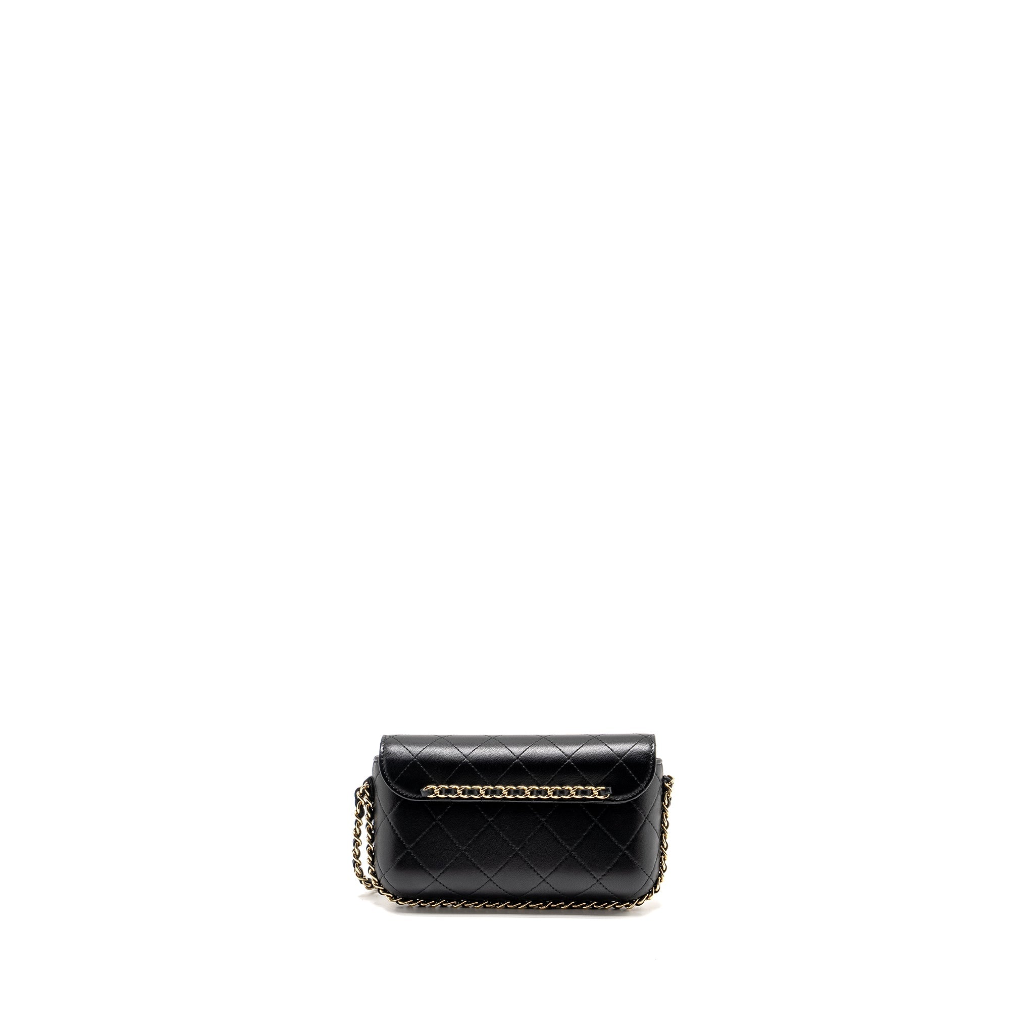 CHANEL 22A PHONE CASE/MINI WALLET ON CHAIN LAMBSKIN BLACK LGHW (MICROCHIP)