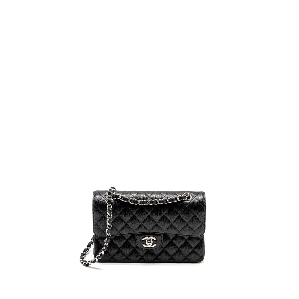CHANEL SMALL CLASSIC DOUBLE FLAP BAG CAVIAR BLACK SHW (MICROCHIP)