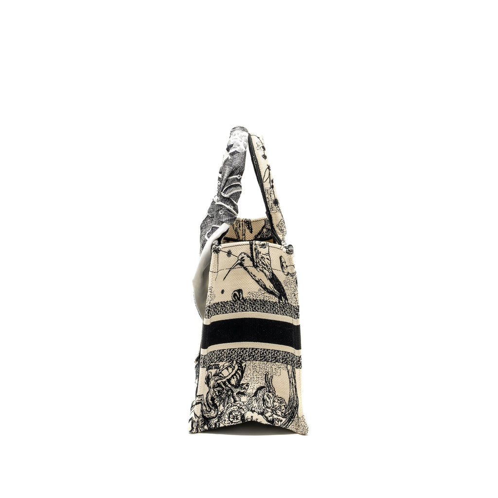 DIOR SMALL BOOK TOTE LATTE/BLACK TOILE DE JOUY ZODIAC EMBROIDERY